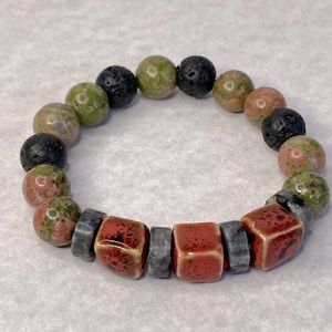 Unakite labradorite lava stone stretch bracelet